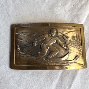 Justin Belt Company Skier belt buckle, vintage circa 1970
